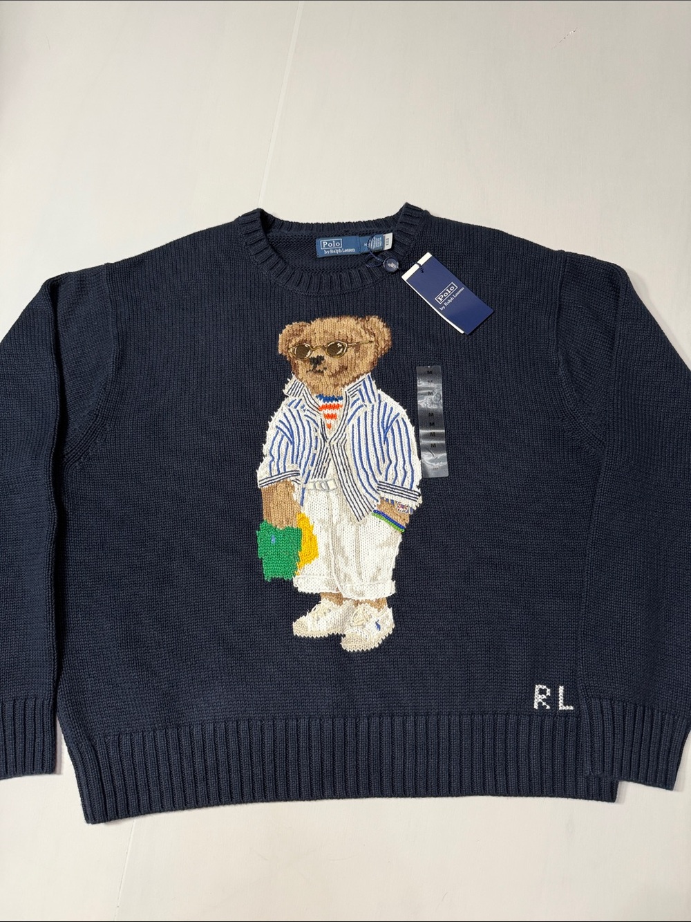 Polo by Ralph Lauren Navy Bear-Embroidered Cotton Crewneck Sweater M NWT - Picture 3 of 9